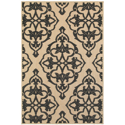 Oriental Weavers Cayman 001B9 textured indoor-outdoor rug featuring abstract pattern in sand/ charcoal tones