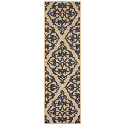 Oriental Weavers Cayman 001B9 textured indoor-outdoor rug featuring abstract pattern in sand/ charcoal tones