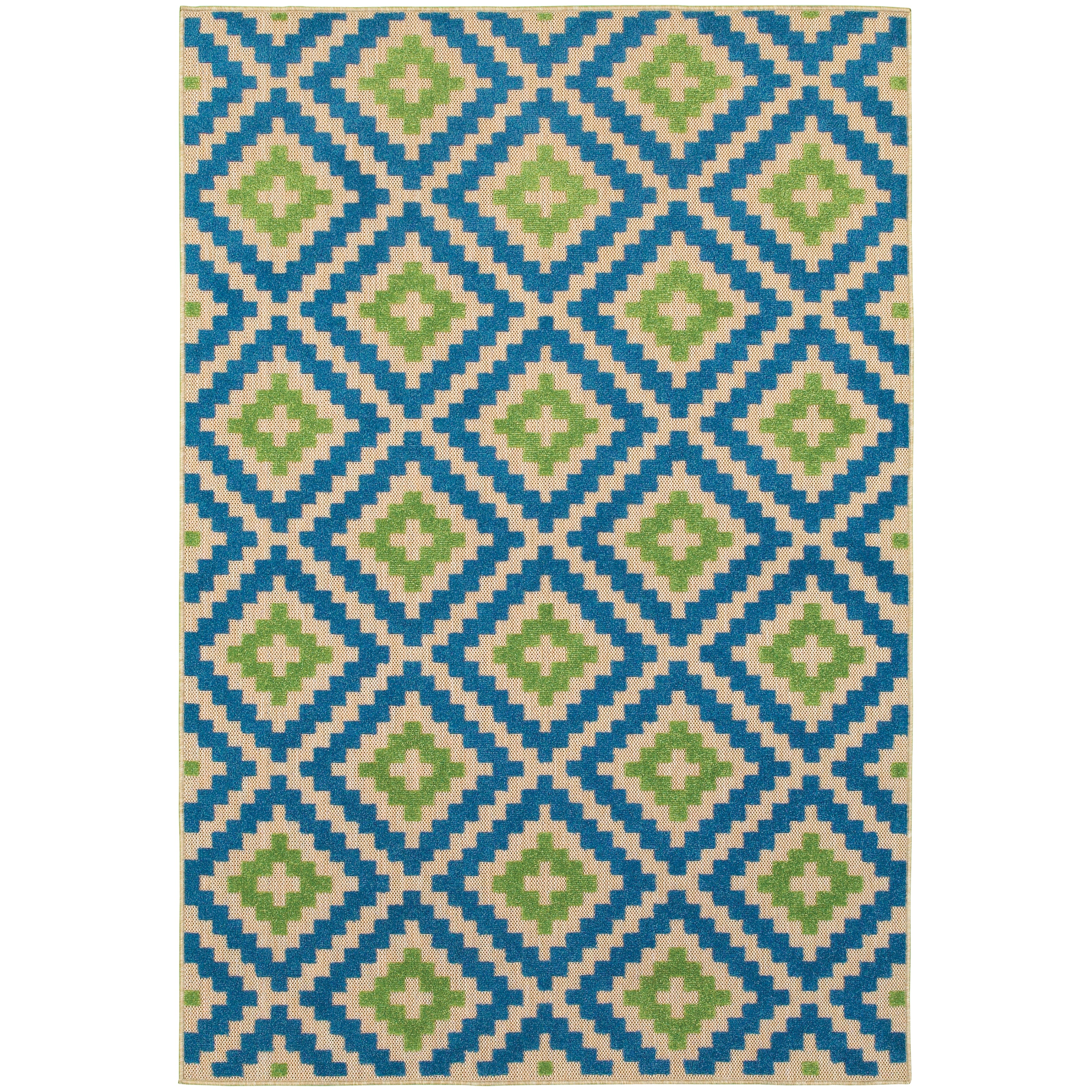 Oriental Weavers Cayman 2063Z textured indoor-outdoor rug featuring abstract pattern in blue/ green tones