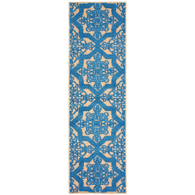 Oriental Weavers Cayman 2541M textured indoor-outdoor rug featuring abstract pattern in sand/ blue tones