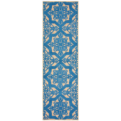 Oriental Weavers Cayman 2541M textured indoor-outdoor rug featuring abstract pattern in sand/ blue tones