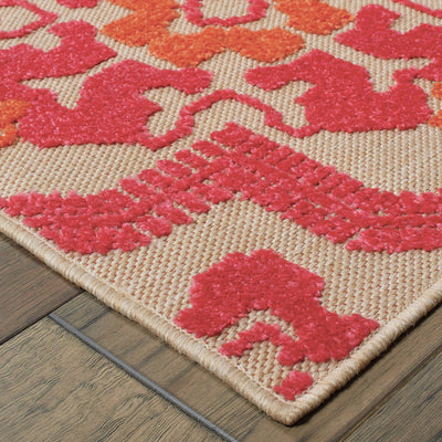 Oriental Weavers Cayman 2541V textured indoor-outdoor rug featuring abstract pattern in sand/ pink tones