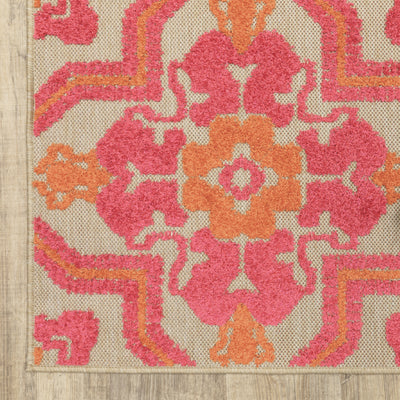 Oriental Weavers Cayman 2541V textured indoor-outdoor rug featuring abstract pattern in sand/ pink tones