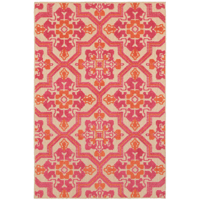 Oriental Weavers Cayman 2541V textured indoor-outdoor rug featuring abstract pattern in sand/ pink tones