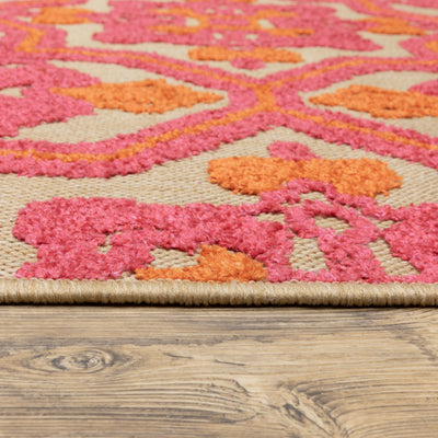 Oriental Weavers Cayman 2541V textured indoor-outdoor rug featuring abstract pattern in sand/ pink tones