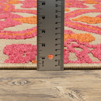Oriental Weavers Cayman 2541V textured indoor-outdoor rug featuring abstract pattern in sand/ pink tones
