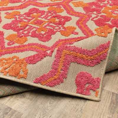 Oriental Weavers Cayman 2541V textured indoor-outdoor rug featuring abstract pattern in sand/ pink tones