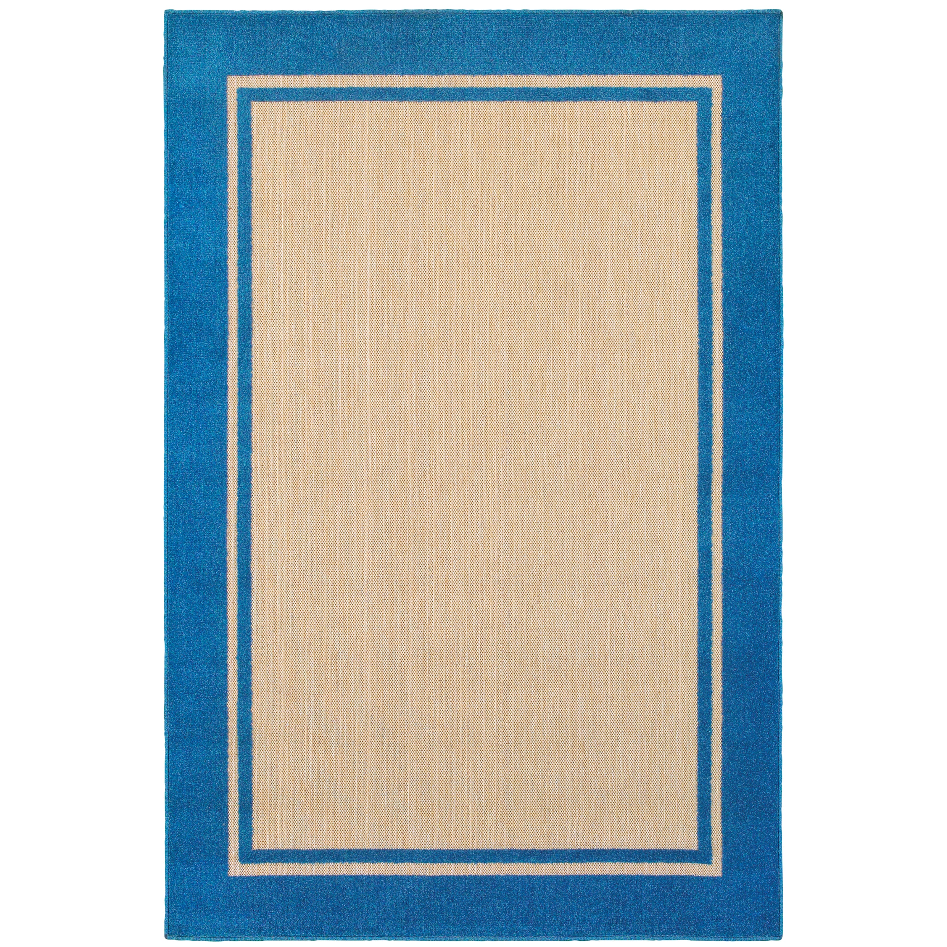 Oriental Weavers Cayman 5594B textured indoor-outdoor rug featuring abstract pattern in sand/ blue tones