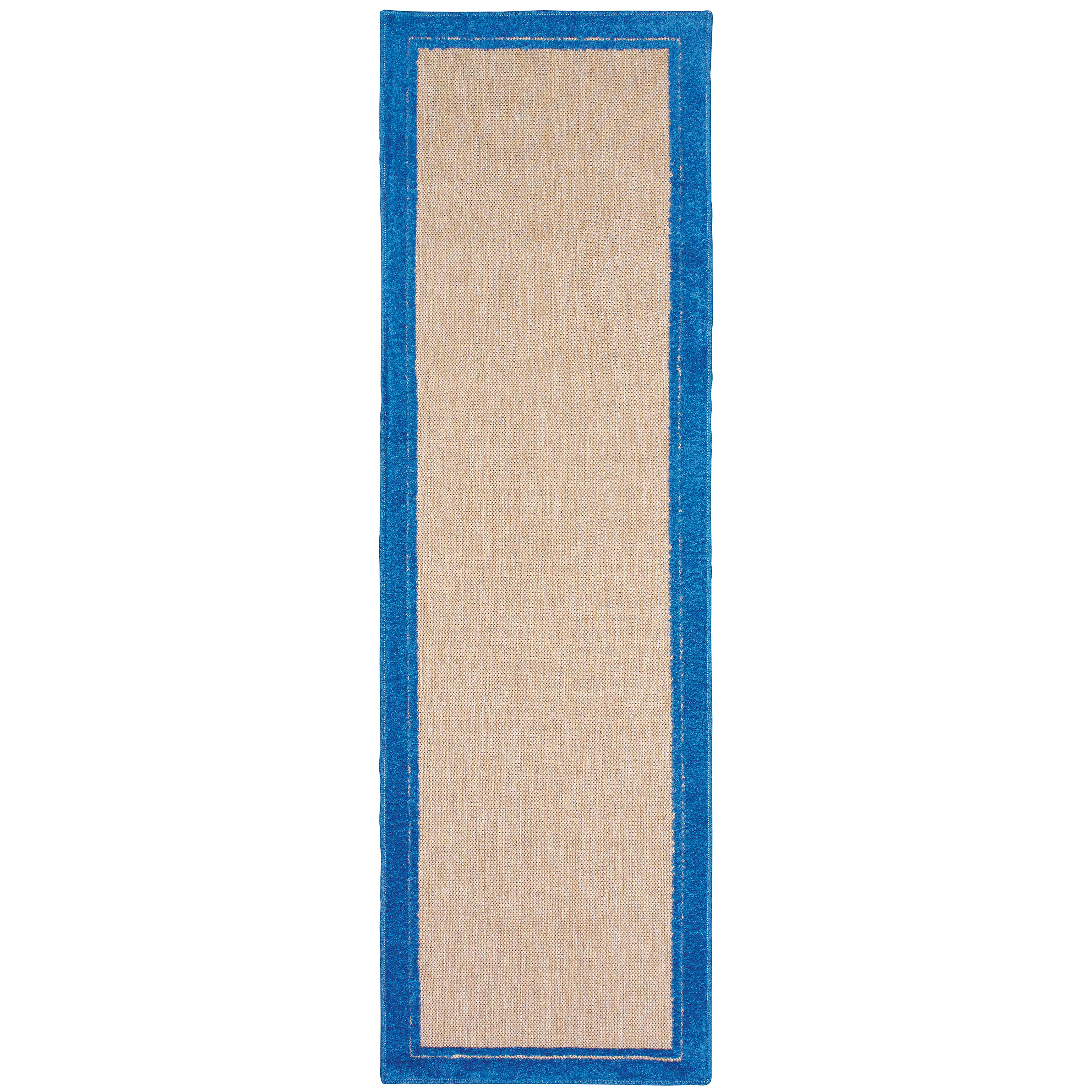 Oriental Weavers Cayman 5594B textured indoor-outdoor rug featuring abstract pattern in sand/ blue tones