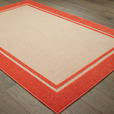 Oriental Weavers Cayman 5594Q textured indoor-outdoor rug featuring abstract pattern in sand/ orange tones