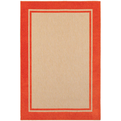 Oriental Weavers Cayman 5594Q textured indoor-outdoor rug featuring abstract pattern in sand/ orange tones