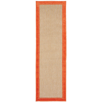Oriental Weavers Cayman 5594Q textured indoor-outdoor rug featuring abstract pattern in sand/ orange tones