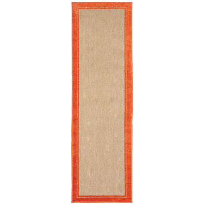Oriental Weavers Cayman 5594Q textured indoor-outdoor rug featuring abstract pattern in sand/ orange tones