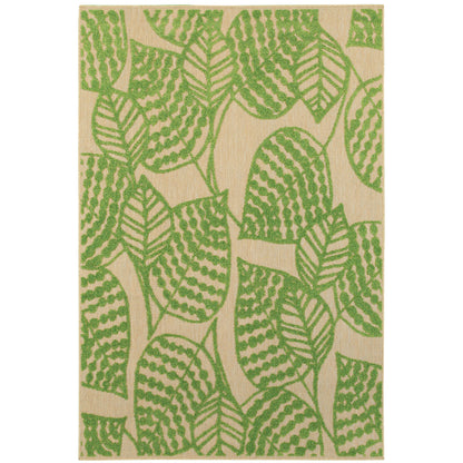 Oriental Weavers Cayman 566F9 textured indoor-outdoor rug featuring abstract pattern in sand/ green tones