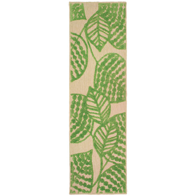 Oriental Weavers Cayman 566F9 textured indoor-outdoor rug featuring abstract pattern in sand/ green tones