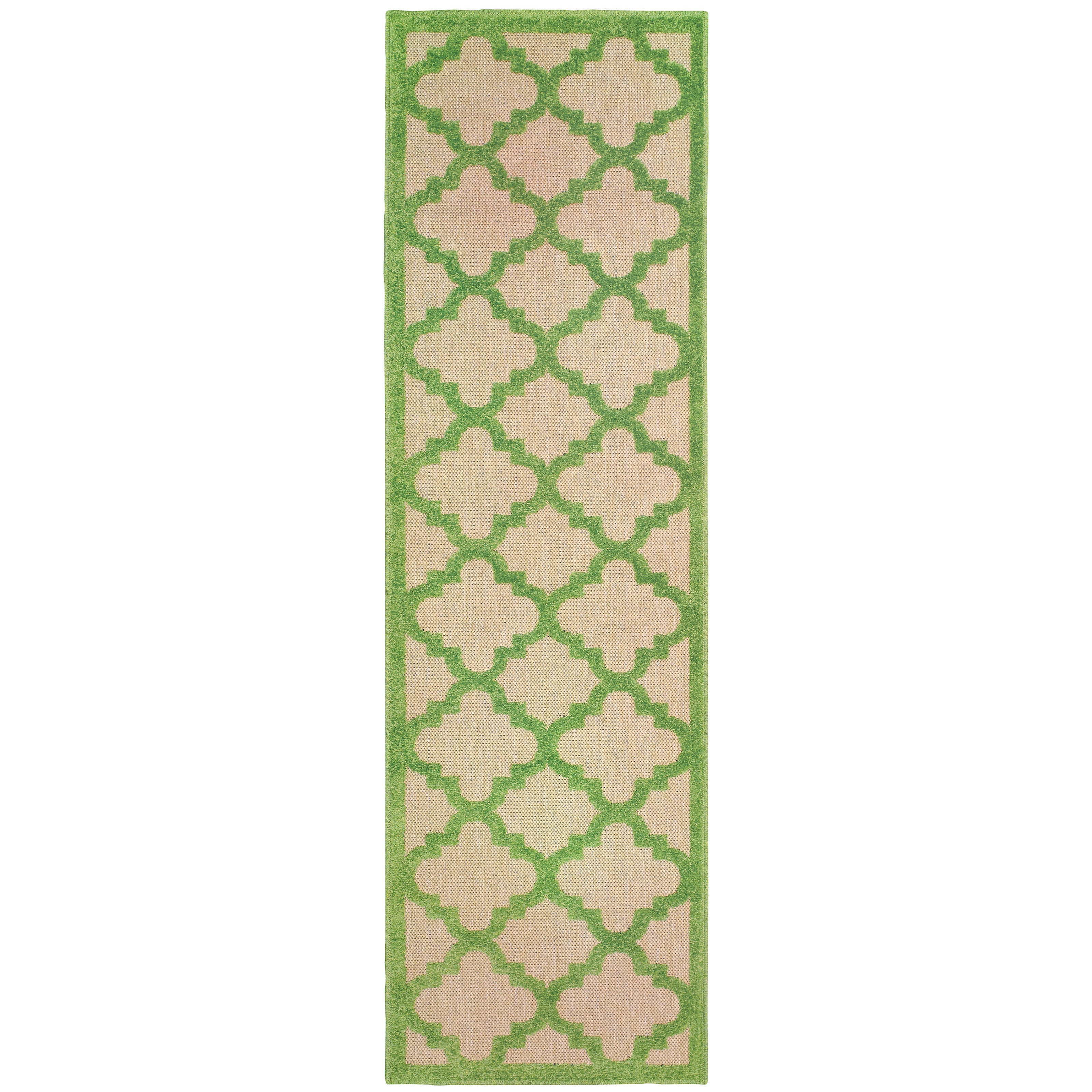 Oriental Weavers Cayman 660F9 textured indoor-outdoor rug featuring abstract pattern in sand/ green tones