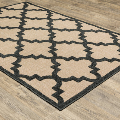 Oriental Weavers Cayman 660N9 textured indoor-outdoor rug featuring abstract pattern in sand/ charcoal tones