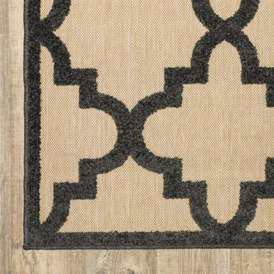 Oriental Weavers Cayman 660N9 textured indoor-outdoor rug featuring abstract pattern in sand/ charcoal tones