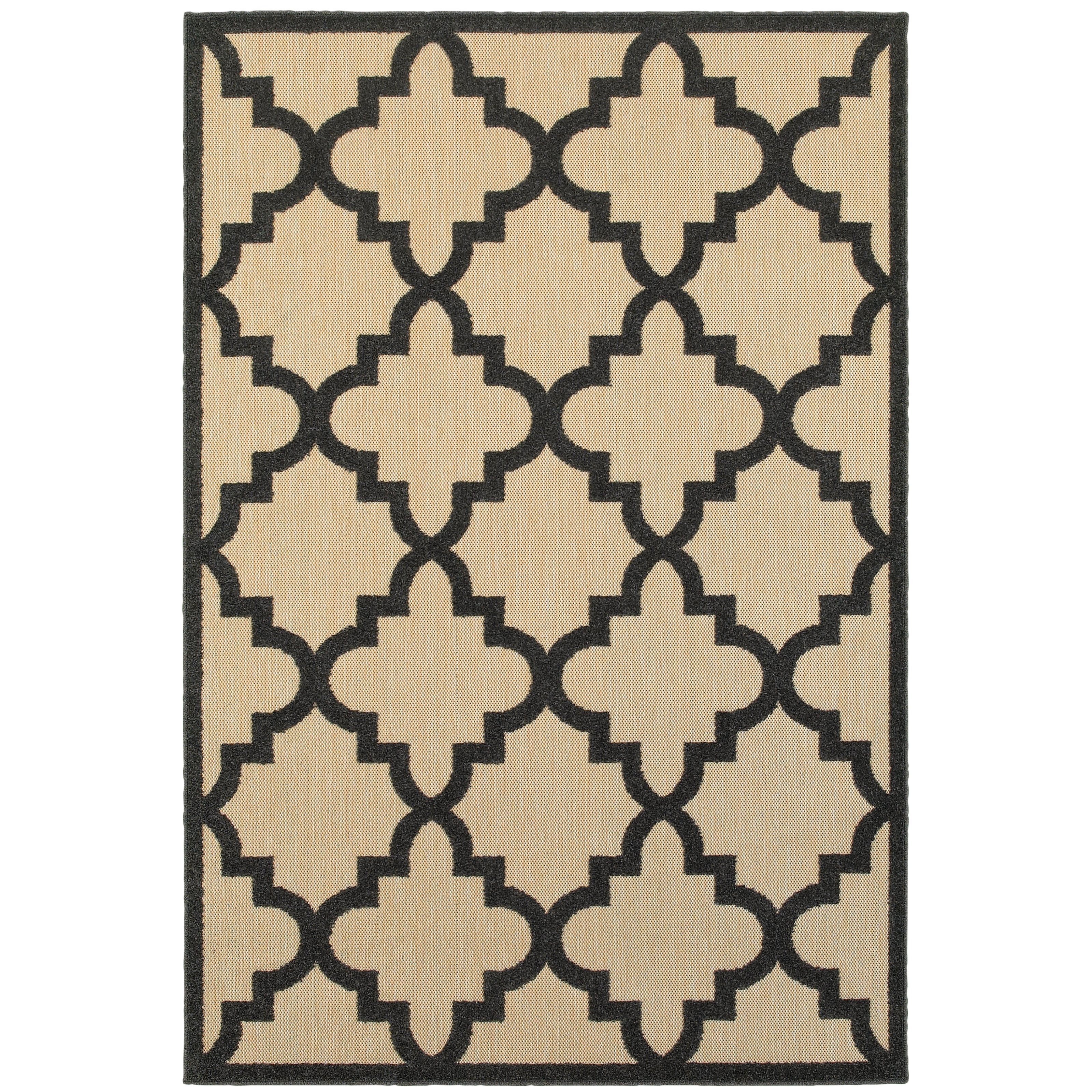 Oriental Weavers Cayman 660N9 textured indoor-outdoor rug featuring abstract pattern in sand/ charcoal tones