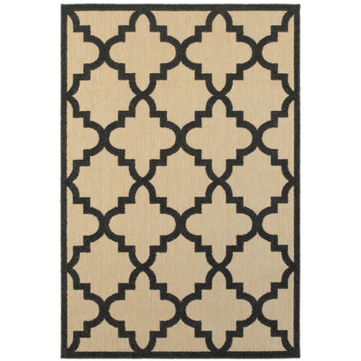 Oriental Weavers Cayman 660N9 textured indoor-outdoor rug featuring abstract pattern in sand/ charcoal tones