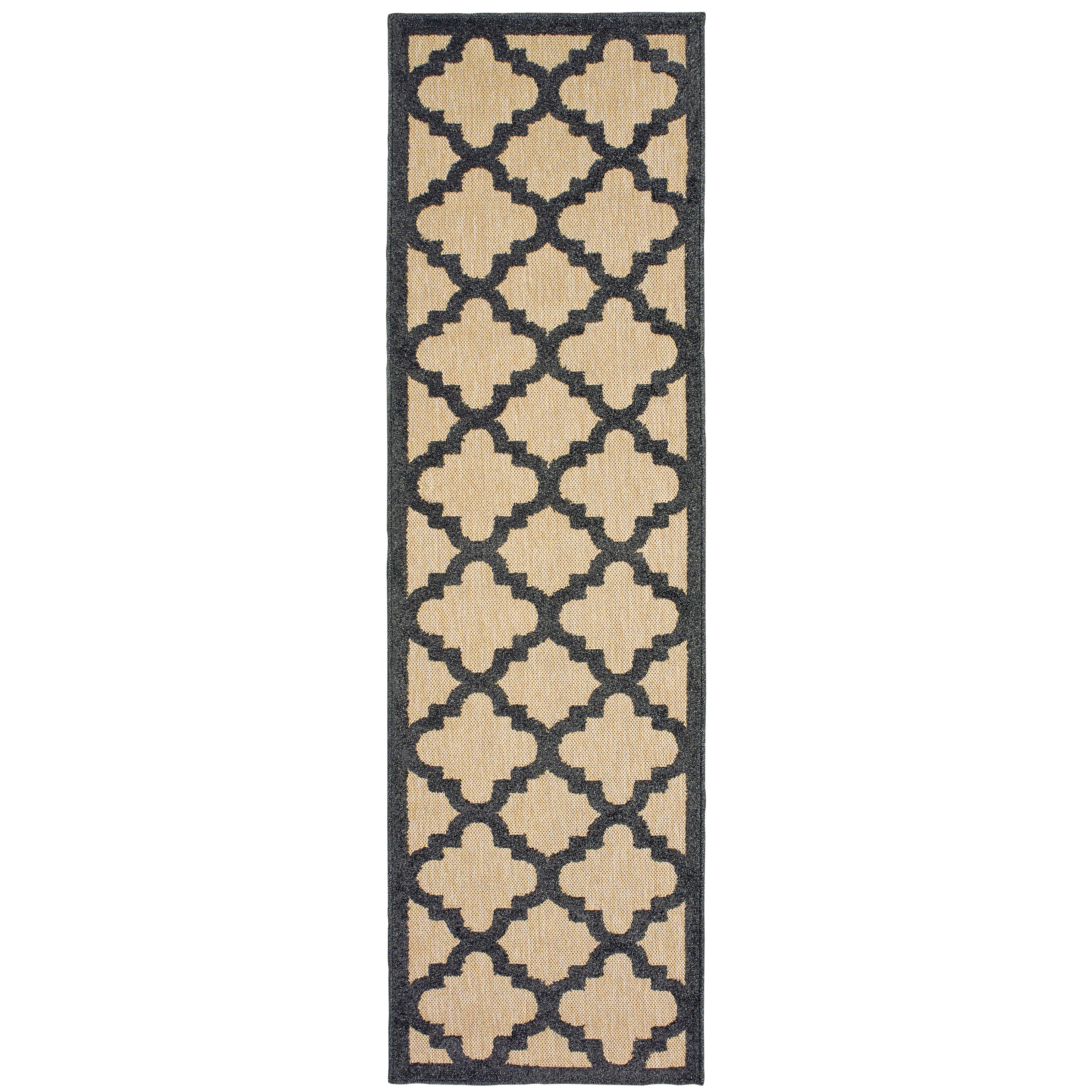 Oriental Weavers Cayman 660N9 textured indoor-outdoor rug featuring abstract pattern in sand/ charcoal tones