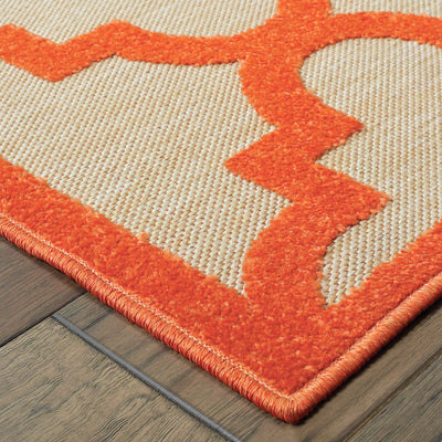 Oriental Weavers Cayman 660O9 textured indoor-outdoor rug featuring abstract pattern in sand/ orange tones