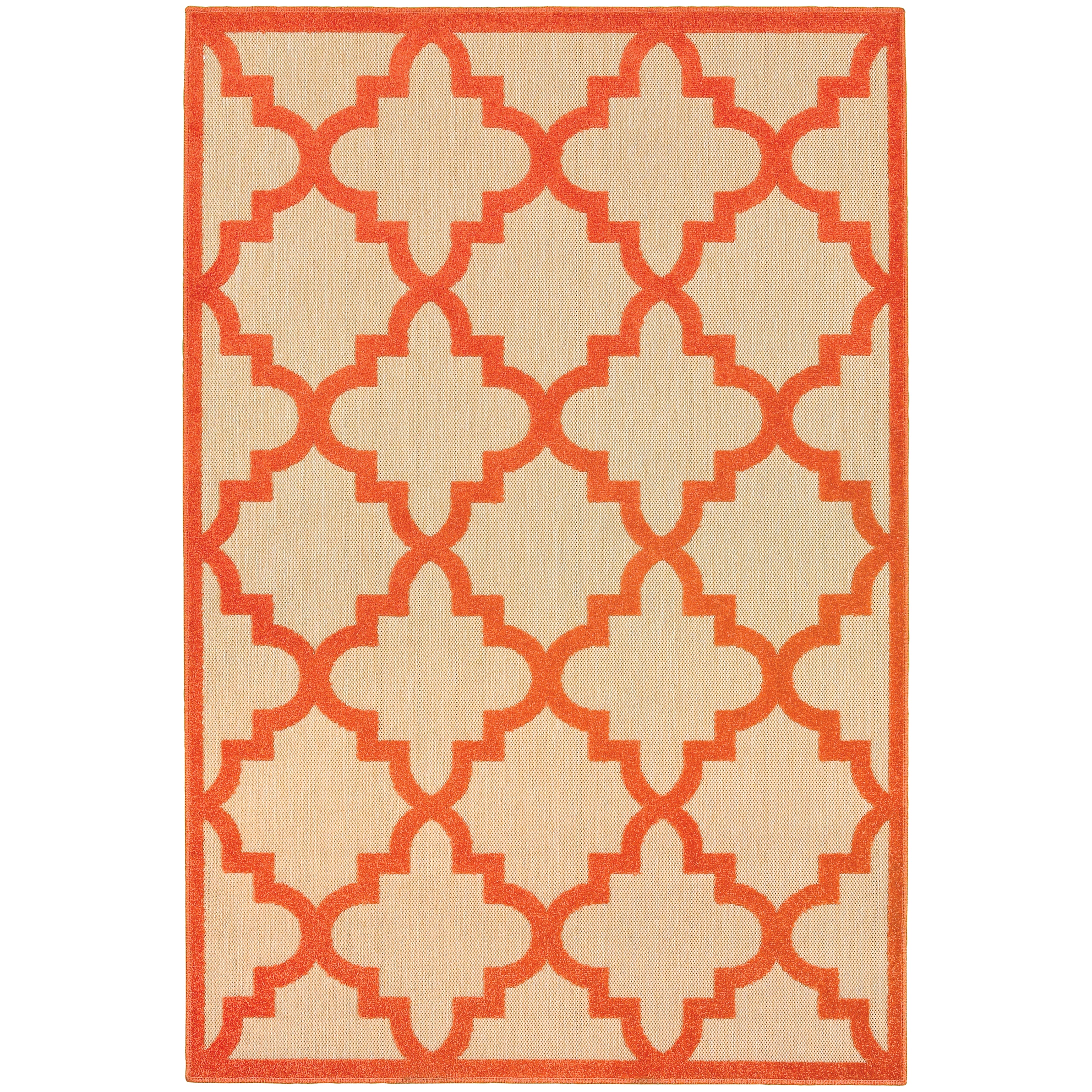 Oriental Weavers Cayman 660O9 textured indoor-outdoor rug featuring abstract pattern in sand/ orange tones