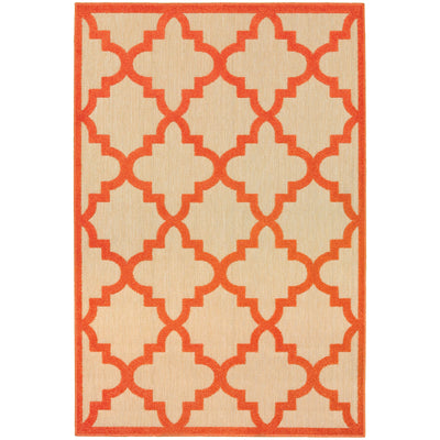 Oriental Weavers Cayman 660O9 textured indoor-outdoor rug featuring abstract pattern in sand/ orange tones