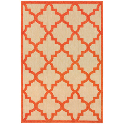 Oriental Weavers Cayman 660O9 textured indoor-outdoor rug featuring abstract pattern in sand/ orange tones