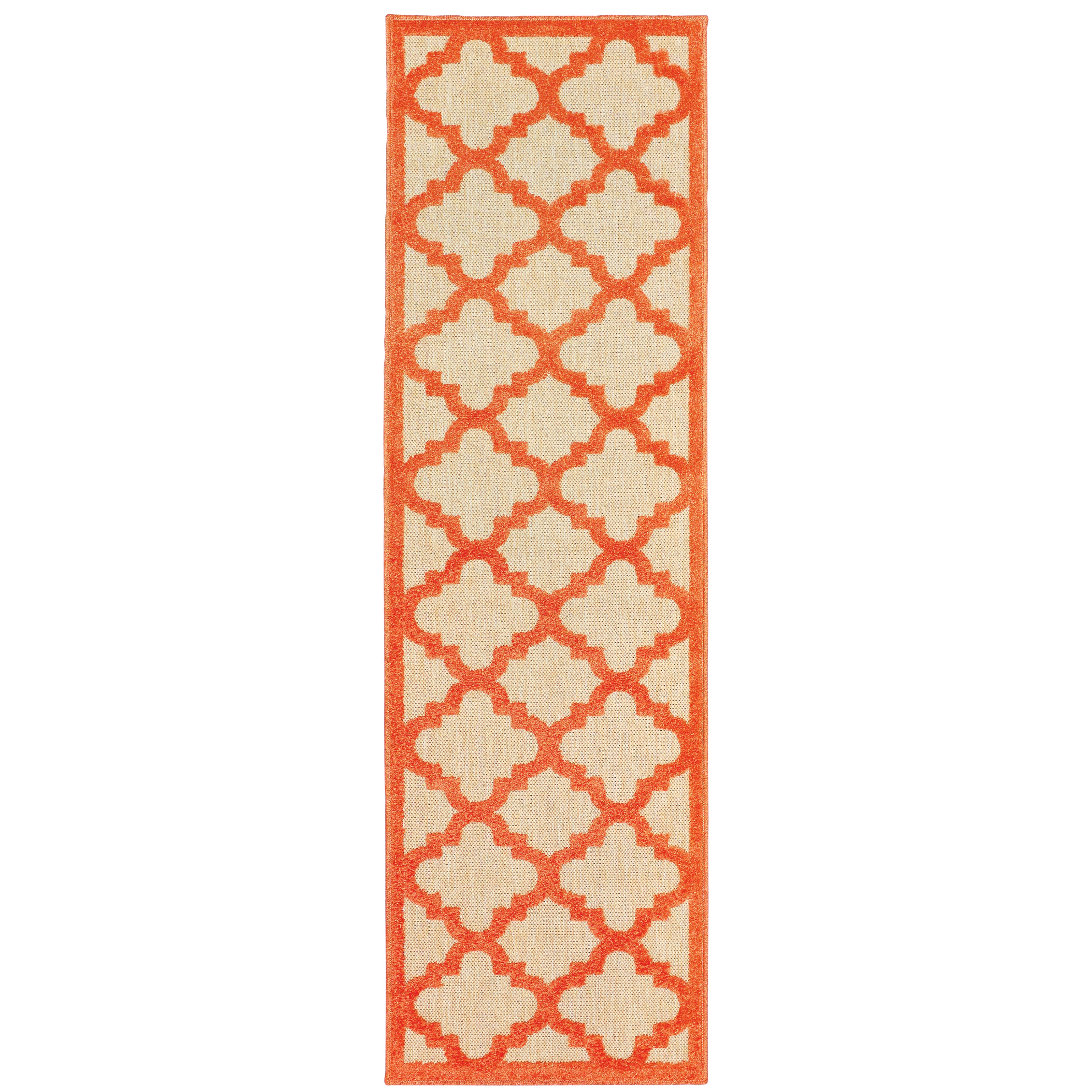 Oriental Weavers Cayman 660O9 textured indoor-outdoor rug featuring abstract pattern in sand/ orange tones