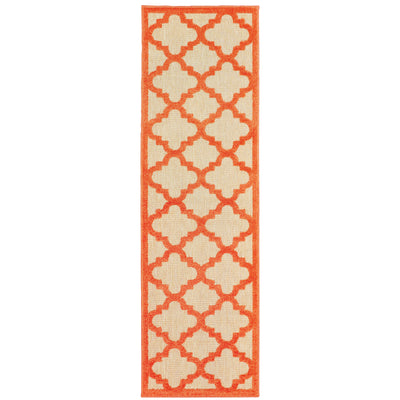 Oriental Weavers Cayman 660O9 textured indoor-outdoor rug featuring abstract pattern in sand/ orange tones