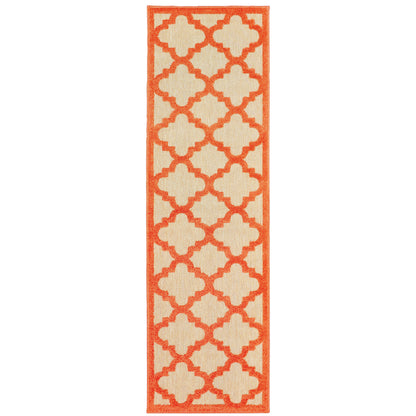 Oriental Weavers Cayman 660O9 textured indoor-outdoor rug featuring abstract pattern in sand/ orange tones