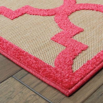 Oriental Weavers Cayman 660P9 textured indoor-outdoor rug featuring abstract pattern in sand/ pink tones