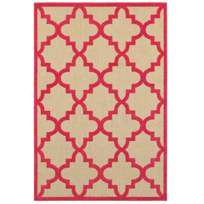 Oriental Weavers Cayman 660P9 textured indoor-outdoor rug featuring abstract pattern in sand/ pink tones