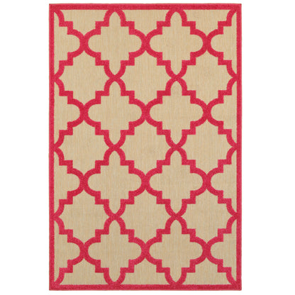Oriental Weavers Cayman 660P9 textured indoor-outdoor rug featuring abstract pattern in sand/ pink tones