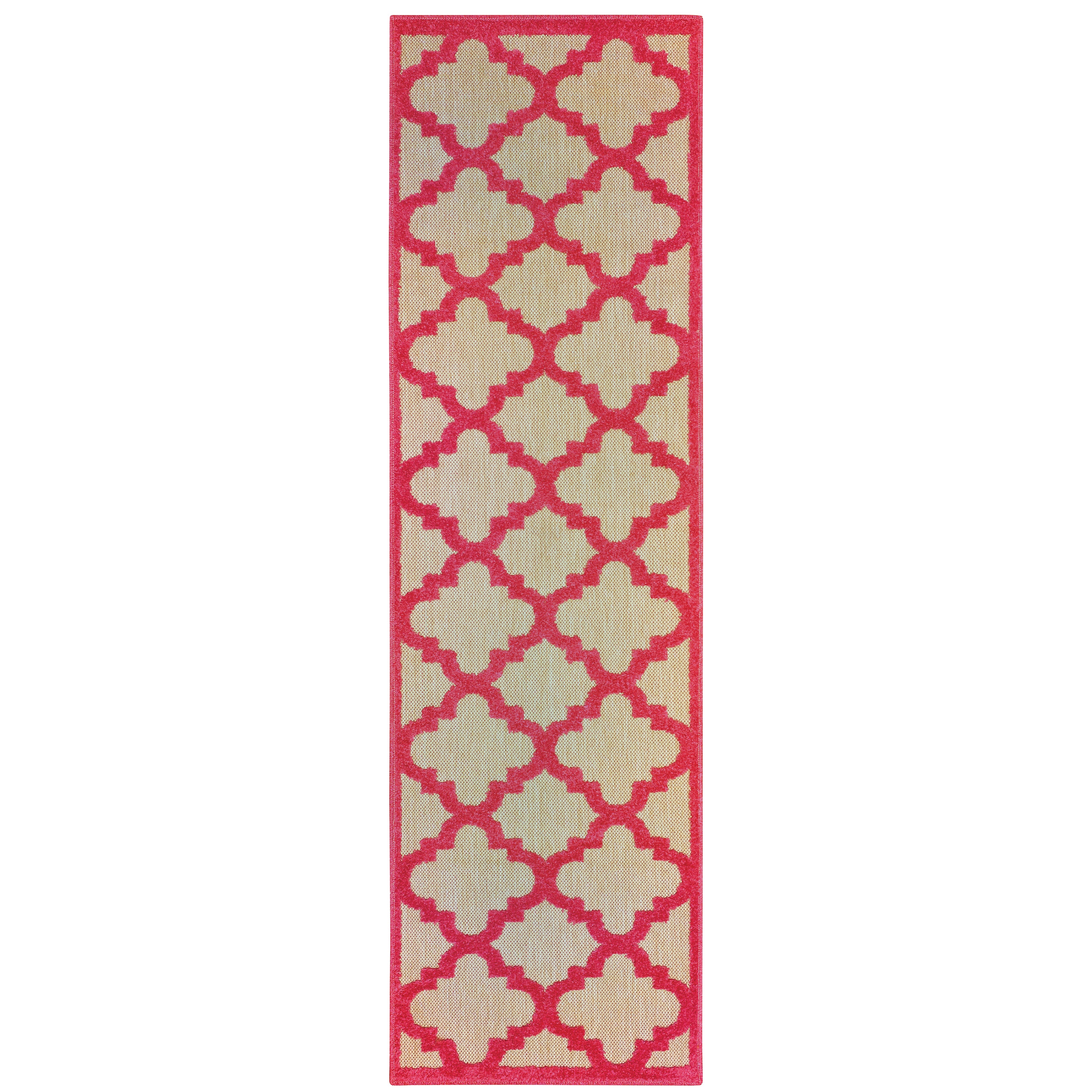 Oriental Weavers Cayman 660P9 textured indoor-outdoor rug featuring abstract pattern in sand/ pink tones
