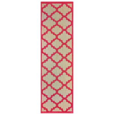 Oriental Weavers Cayman 660P9 textured indoor-outdoor rug featuring abstract pattern in sand/ pink tones