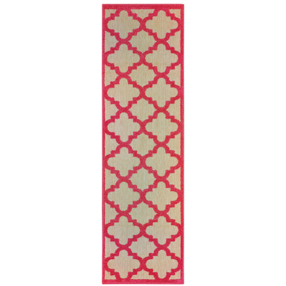 Oriental Weavers Cayman 660P9 textured indoor-outdoor rug featuring abstract pattern in sand/ pink tones
