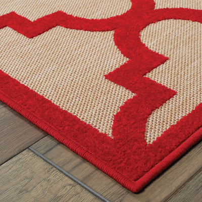 Oriental Weavers Cayman 660R9 textured indoor-outdoor rug featuring abstract pattern in sand/ red tones