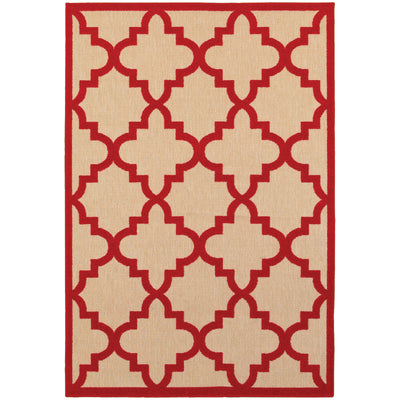 Oriental Weavers Cayman 660R9 textured indoor-outdoor rug featuring abstract pattern in sand/ red tones