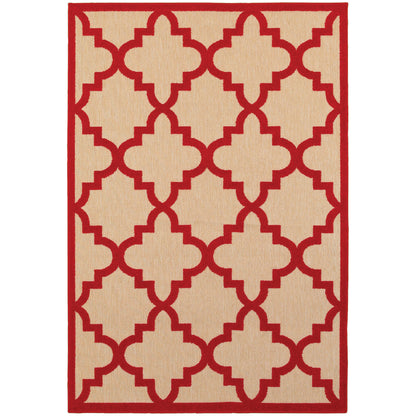 Oriental Weavers Cayman 660R9 textured indoor-outdoor rug featuring abstract pattern in sand/ red tones