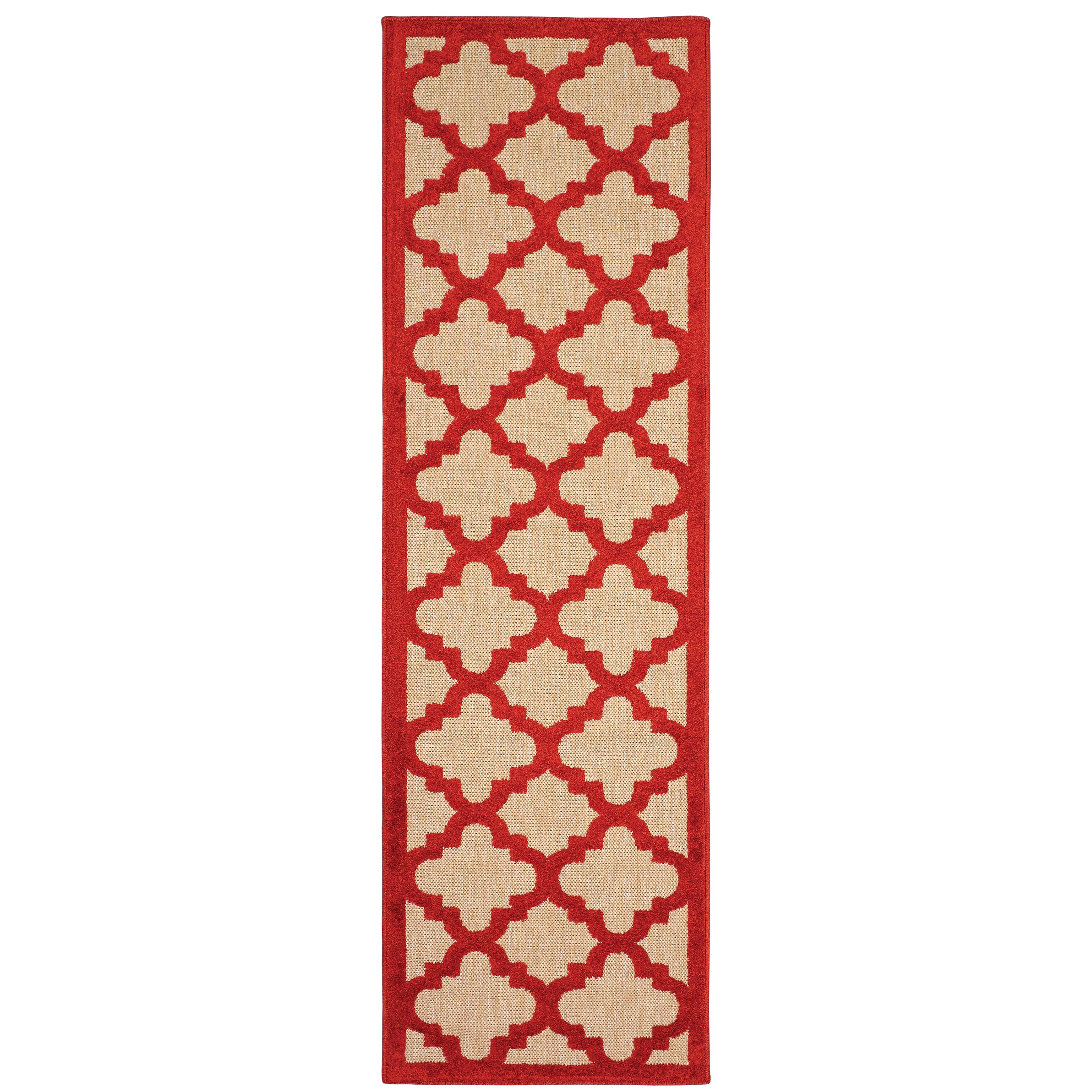 Oriental Weavers Cayman 660R9 textured indoor-outdoor rug featuring abstract pattern in sand/ red tones