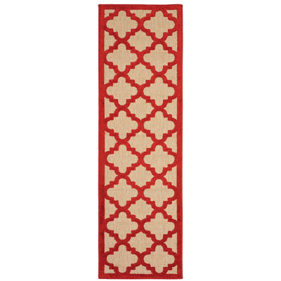 Oriental Weavers Cayman 660R9 textured indoor-outdoor rug featuring abstract pattern in sand/ red tones