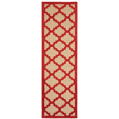 Oriental Weavers Cayman 660R9 textured indoor-outdoor rug featuring abstract pattern in sand/ red tones