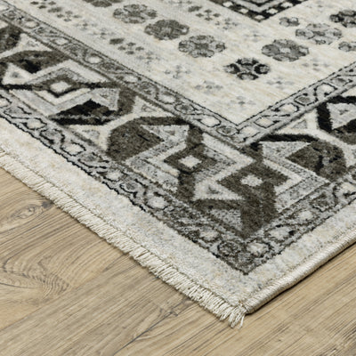Oriental Weavers Chamberlain CH01G plush traditional rug featuring decorative pattern in ivory/ charcoal tones