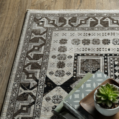 Oriental Weavers Chamberlain CH01G plush traditional rug featuring decorative pattern in ivory/ charcoal tones