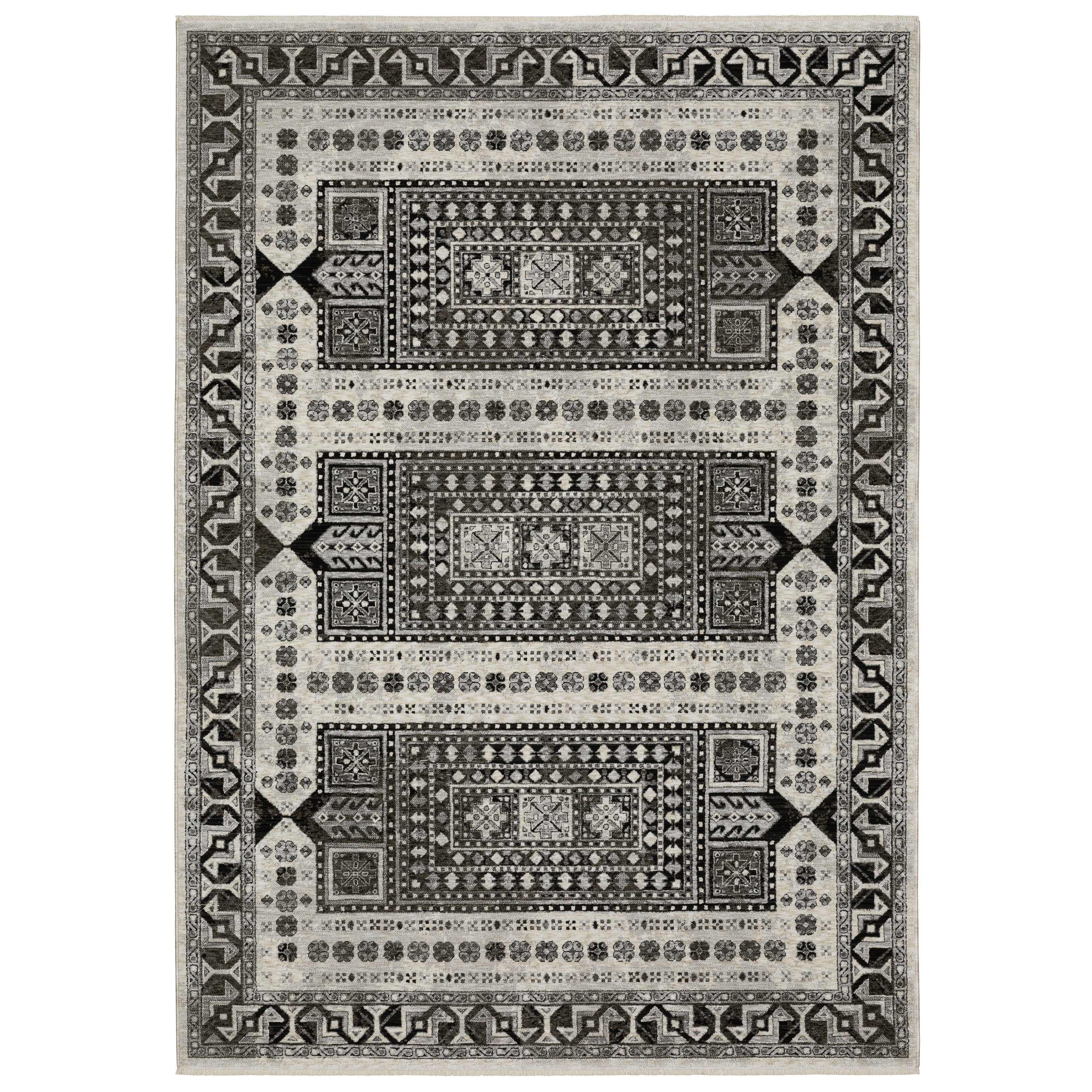 Oriental Weavers Chamberlain CH01G plush traditional rug featuring decorative pattern in ivory/ charcoal tones
