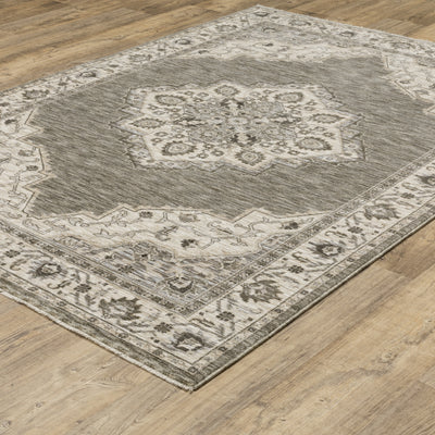 Oriental Weavers Chamberlain CH05A plush traditional rug featuring decorative pattern in grey/ beige tones