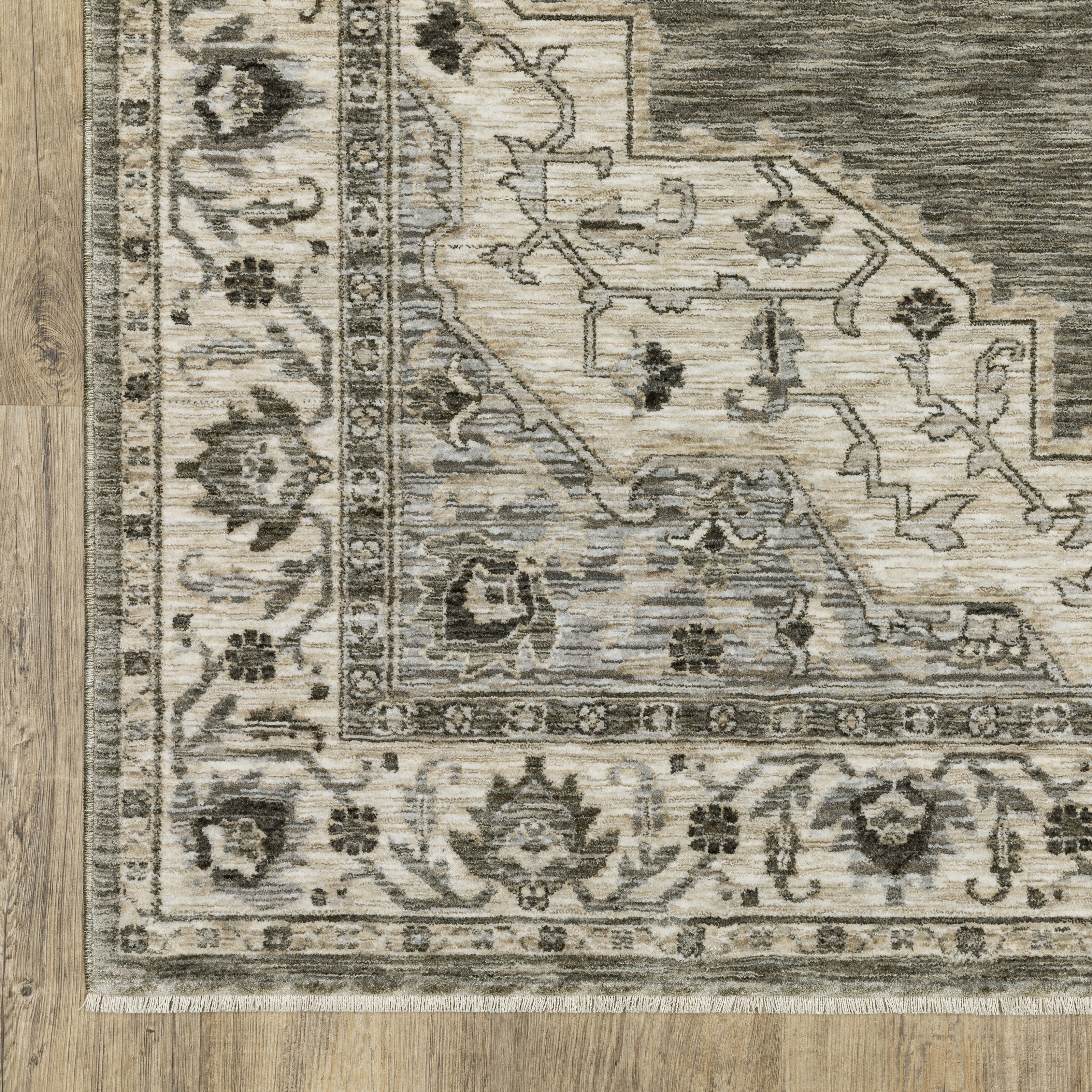 Oriental Weavers Chamberlain CH05A plush traditional rug featuring decorative pattern in grey/ beige tones