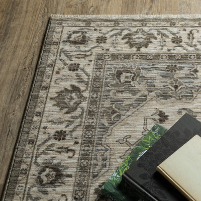 Oriental Weavers Chamberlain CH05A plush traditional rug featuring decorative pattern in grey/ beige tones